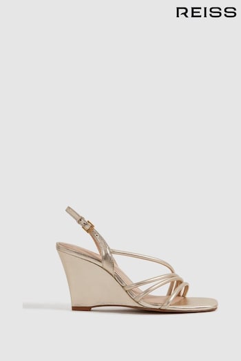 Reiss Gold Anya Leather Strappy Wedge Heels (166291) | £168