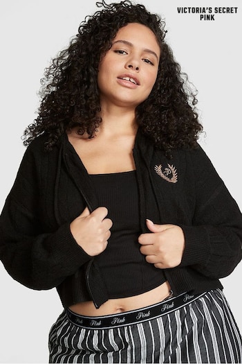 Victoria's Secret PINK Pure Black Full Zip Cable Knit Hoodie (166333) | £50