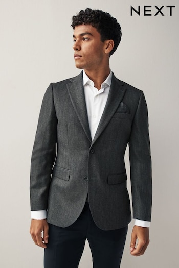 Grey Tailored Wool Blend Herringbone Suit Jacket (166404) | £110