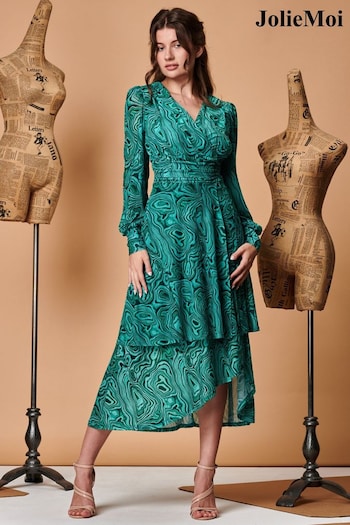 Jolie Moi Green Abstract Mesh Midi Dress (166675) | £79