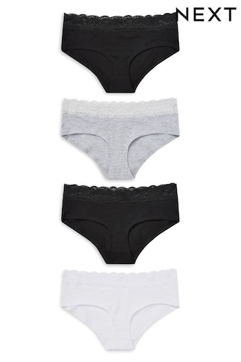 Monochrome Short Cotton and Lace Knickers 4 Pack (166766) | £16