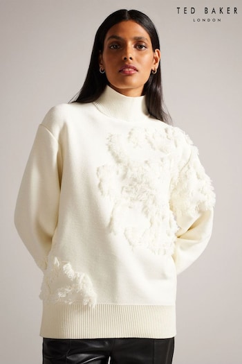 Ted Baker Chalayy Cream Fringed Jacquard Placement Sweater (166862) | £145