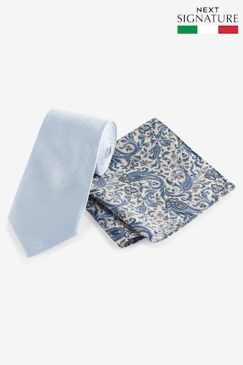 Light Blue/Blue Paisley Signature Made In Italy Tie And Pocket Square Set (166874) | £45
