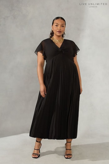 Live Unlimited Curve - Knot Front Pleat Black Dress (166877) | £119