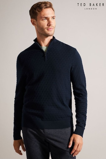 Ted Baker Blue Animal Kurnle T Stitch Knitted Half Zip T-Shirt (166908) | £110