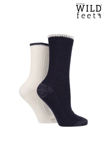 Wild Feet Blue Super Soft Cable Knit Socks with Cashmere (166977) | £16