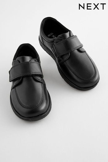 Black Wide Fit (G) Leather Touch Fastening School Shoes (167293) | £30 - £38