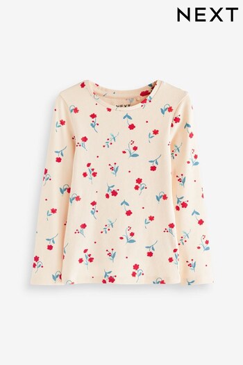 Ecru Ditsy Floral 1 Pack Long Sleeve Ribbed Top (3-16yrs) (167400) | £6 - £9