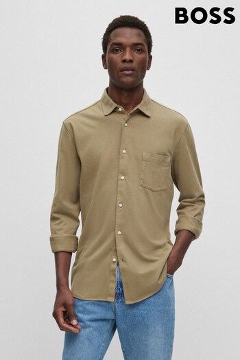 BOSS Camel Garment Dyed Slim Fit Jersey Cotton Long Sleeve Shirt (167749) | £99