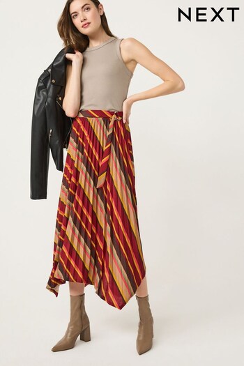 Berry Red Stripe Asymmetric Pleated Midi Skirt (167760) | £46