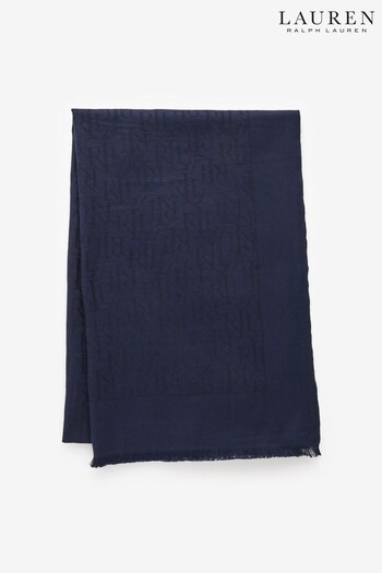 Lauren Ralph Lauren Navy Logo Jacquard Cotton Blend Wrap Scarf (167890) | £89