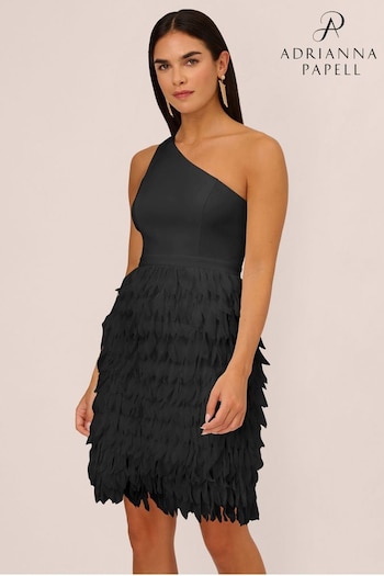 Aidan by Adrianna Papell Chiffon Feather Cocktail Black Dress (167924) | £179