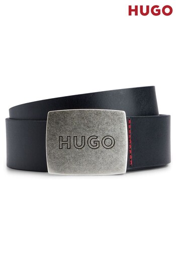 HUGO Leather Black Belt With Logo Plaque Buckle (168040) | £59