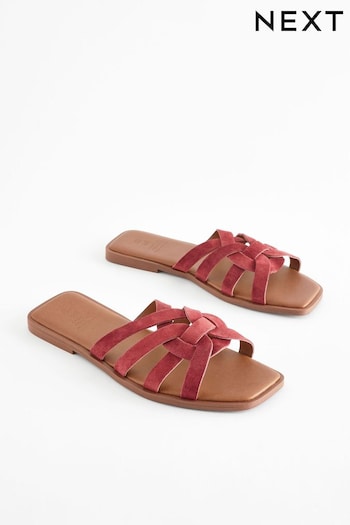 Red Extra Wide Fit Forever Comfort® Leather Lattice Mules Sandals (168179) | £22