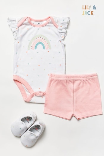Lily & Jack Bodysuit/Shorts and Shoes White Outfit Set (168327) | £24