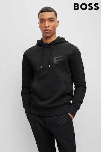 BOSS Black Embroidered & Printed Monogram Overhead Hoodie (168371) | £189