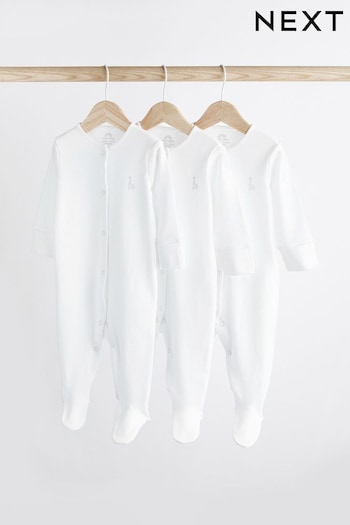White 3 Pack Cotton Baby Sleepsuits (0-18mths) (168444) | £11 - £13