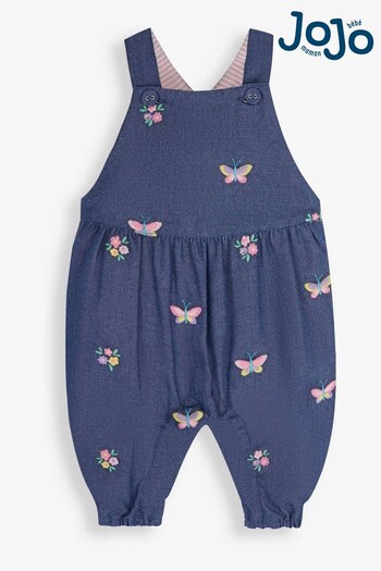 JoJo Maman Bébé Chambray Blue Butterfly Embroidered Dungarees (168545) | £26