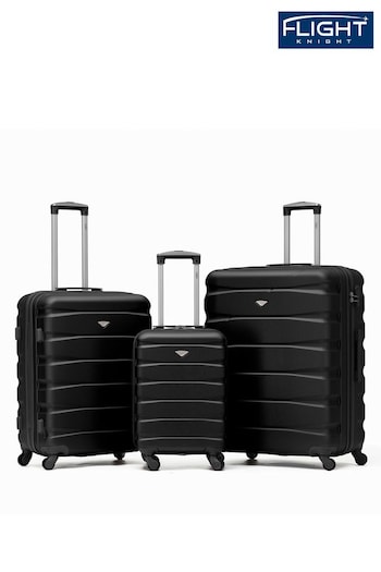 Flight Knight Black Set of 3 Hardcase Large Check in Suitcases and Cabin Case (168655) | £150
