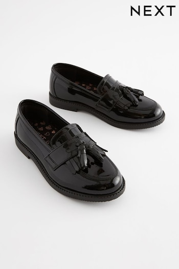 Black Patent Narrow Fit (E) Leather Tassel Loafer School Gigi shoes (168664) | £33 - £40
