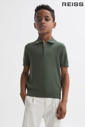 Reiss Ivy Green Maxwell Junior Merino Zip Neck Polo T-Shirt (168823) | £28