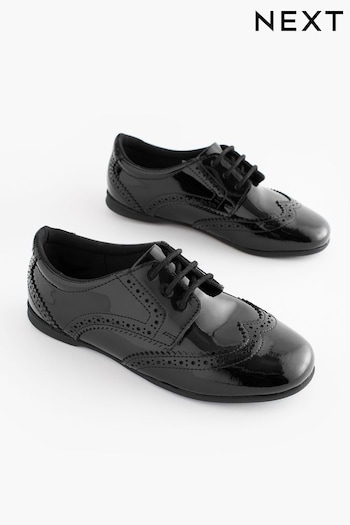 Black Patent Narrow Fit (E) Leather Brogue Lace-Up School Shoes (168918) | £27 - £34