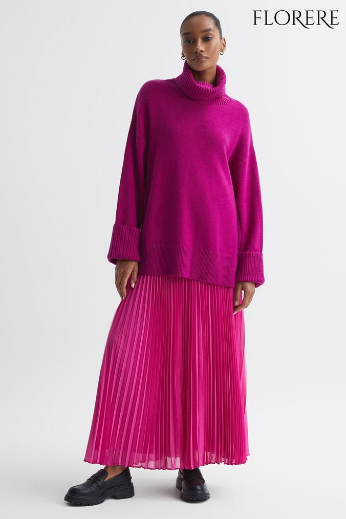 Fuchsia pink roll best sale neck jumper