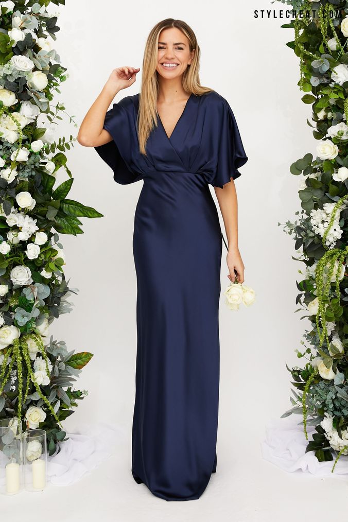 Navy blue satin dress sale