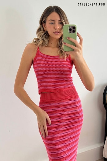 Style Cheat Red Penny Cropped Knit Stripe Cami Top (169666) | £28