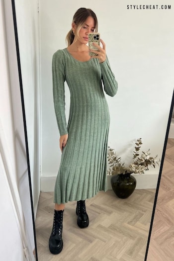 Style Cheat Green Liberty Cosy Wide Ribbed Knitted Midaxi Dress (169700) | £45