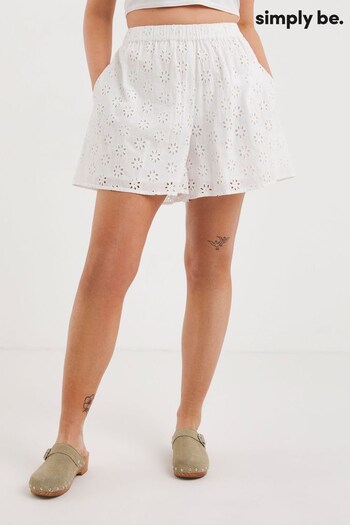 Simply Be White Floaty Broiderie Shorts (169739) | £24
