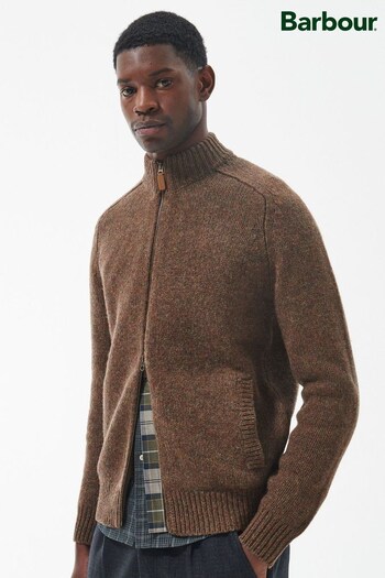 Barbour® Brown Calder Knit Zip Olive Jumper (169796) | £119