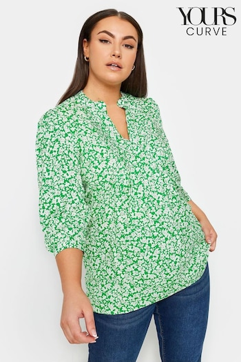 Yours Curve Green Pintuck Half Placket Blouse (170693) | £25