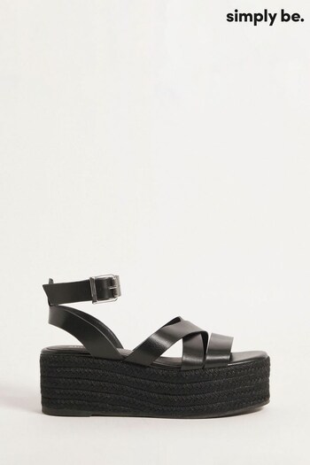 Simply Be Wide Fit Espadrille Flatform Black Wedges with Crossover Upper Straps (170700) | £32