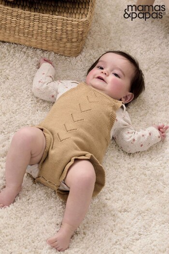 Mamas & Papas Brown Taupe 2 Piece Knitted Shortie Dungaree Set (170913) | £14.50