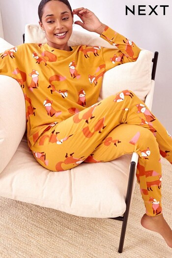 Ochre Yellow Fox Cotton Long Sleeve Pyjamas (170930) | £28