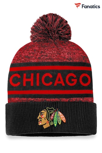 Fanatics Red NHL Chicago Blackhawks Authentic Pro Rinked Cuffed Pom Knit Hat Unisex (170989) | £25