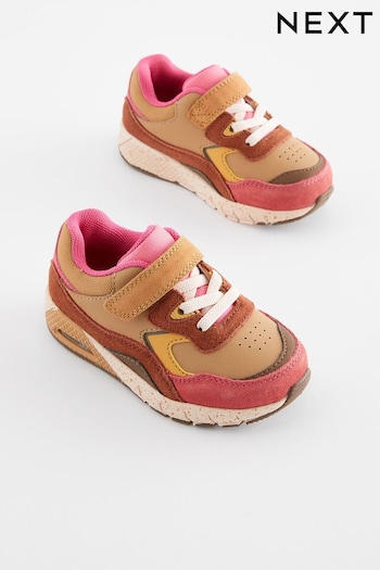 Pink & Brown Elastic Lace Chunky Trainers (171027) | £23 - £25