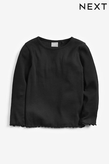 Black T-Shirt Cotton Rich Long Sleeve Rib T-Shirt (3mths-7yrs) (171035) | £4 - £6