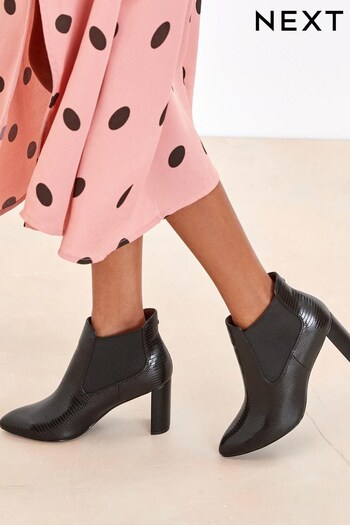 Black Croc Effect Extra Wide Fit Forever Comfort® Heel Boots (171093) | £45