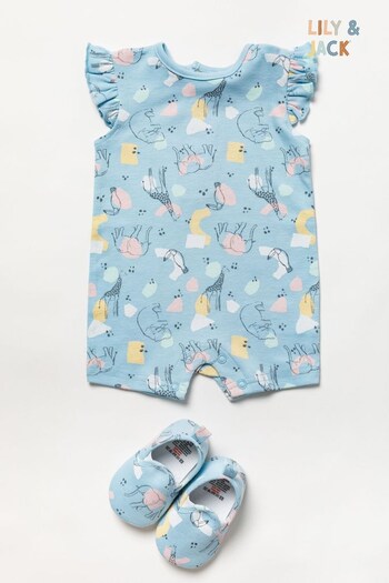 Lily & Jack Blue Romper and Shoes Outfit Set (171136) | £22