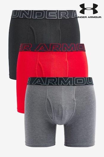 Under Armour Red/Grey 6 Inch Cotton Performance Boxers 3 Pack (171167) | £34