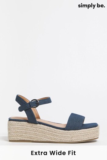 Simply Be Extra Wide Fit Denim Blue Daria Square Toe Espadrille Flatform Sandals (171305) | £16