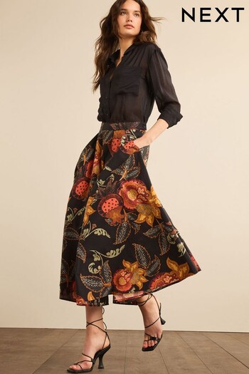 Floral Print 100% Cotton Full Midi Skirt (171366) | £45