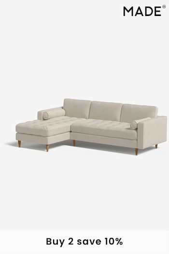 MADE.COM Cotton Weave Pebble Grey Scott Right Hand Facing Corner Sofa (171457) | £1,875