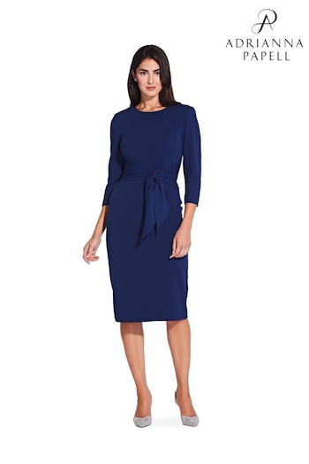 Adrianna Papell Blue Knit Crepe Tie Waist Sheath Dress (171465) | £129