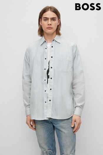 BOSS Grey Relaxed Fit Shirt In Crinkled Canvas (171495) | £139