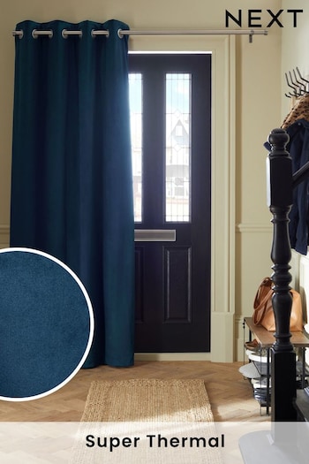 Navy Blue Matte Velvet Eyelet Door Curtains (171664) | £55 - £75