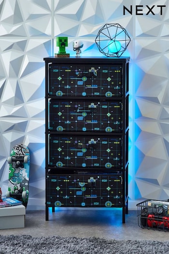 Black Gaming Kids Printed Fabric Chest of Drawers (171676) | £85