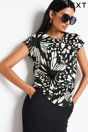 Mono Abstract Butterfly Short Sleeve Ruched Front Textured T-Shirt (171702) | £22